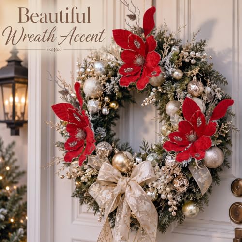 Christmas Magnolia Flower Picks Burgundy 6 Pcs 19-Inch Holiday Decor