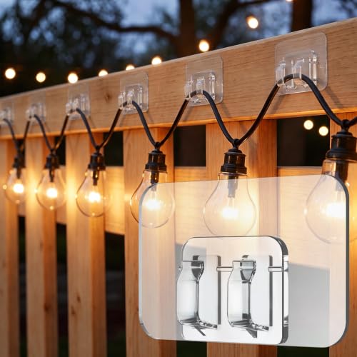 Heavy Duty Outdoor String Light Hooks 100-Pack - Transparent Self-Adhesive Clips