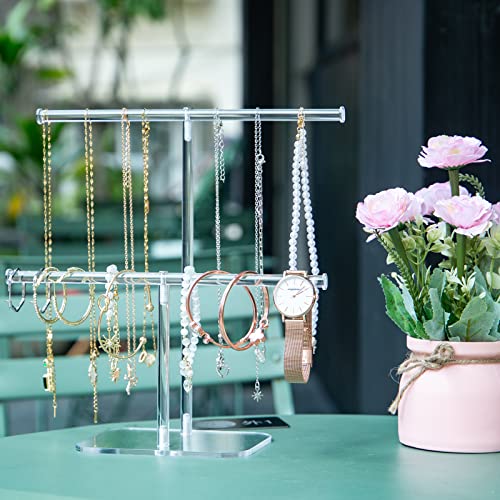 2-Tier Acrylic Jewelry Organizer Stand - Clear Necklace & Bracelet Holder
