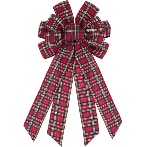 Classic Red Tartan Christmas Bow - Double Sided Plaid for Wreaths & Decorations