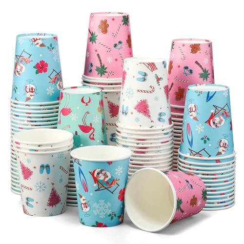 Christmas Disposable Paper Cups - Summer Christmas Style, 100 Pieces