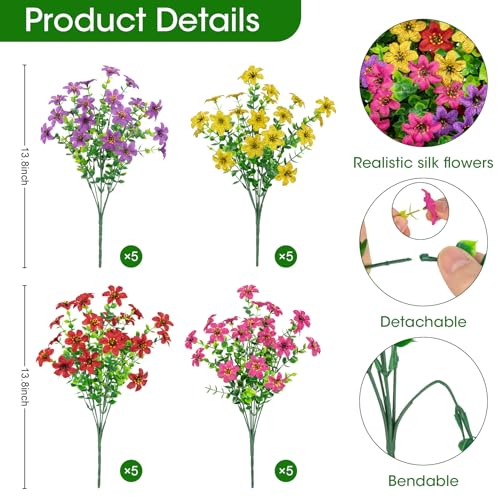 Besteek 20 Bundles Artificial Flowers for Outdoors, Mixed Color UV Resistant