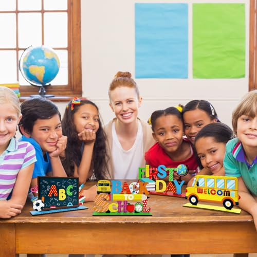Back to School Wooden Table Decorations - 4 Pack Classroom & Party Decor