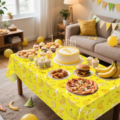 Banana Party Tablecloths - 4 Pack Waterproof Table Covers 86" x 51"
