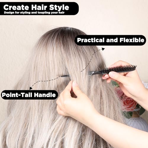 3 Row Hair Comb Set with Rat Tail Handle, Black Detangling Brush, 2PCS
