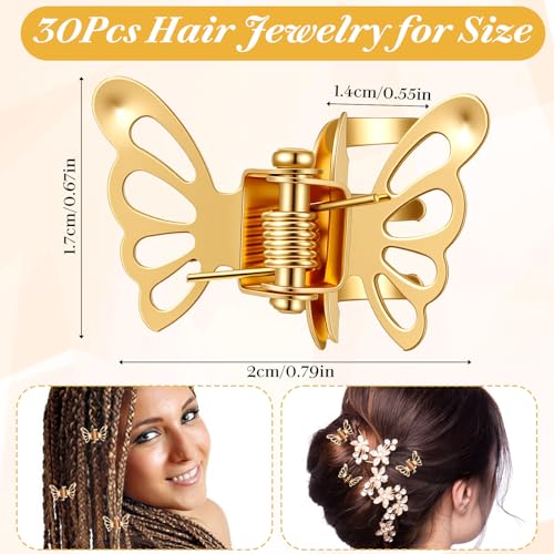 30Pcs Gold Metal Butterfly Hair Clips Mini Claw Clips for Braids