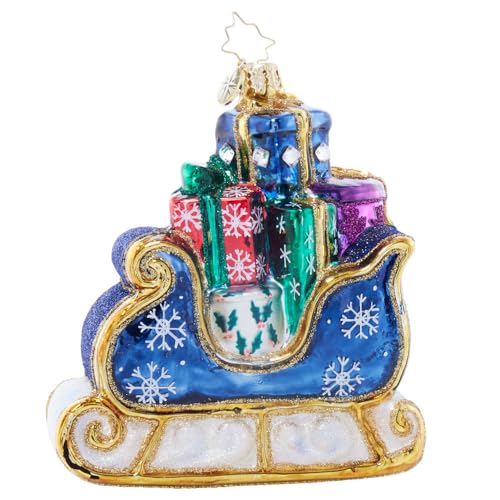 Handcrafted European Glass Christmas Tree Ornament with Starry Night Sleigh