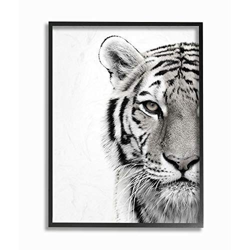 The Stupell Home Decor Collection Tiger Close Up Black and White Photography Framed Giclee Texturized Art, 16 x 20, Multi-Colored