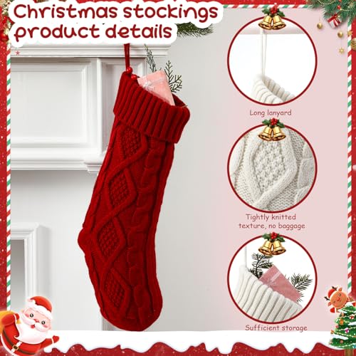 3 Pack Christmas Stockings for Dogs & Family - 18 Inch Knit & 15 Inch Bone Stocking - Red, Green, White