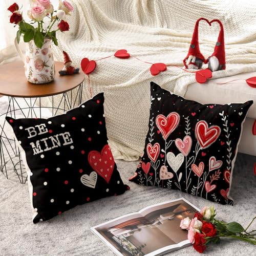 Red Heart Throw Pillow Covers for Valentine's Day - Set of 4