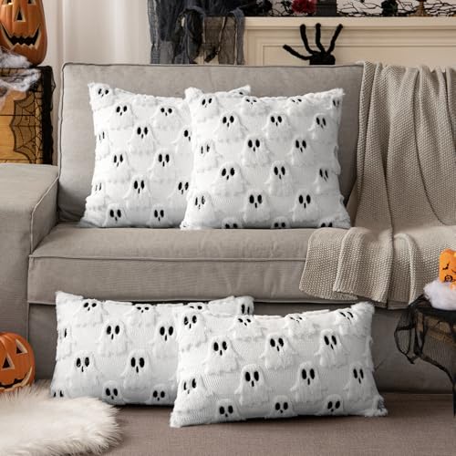 MIULEE Halloween Ghost Pillow Covers, 20x20 Inch Plush Faux Wool, Set of 2