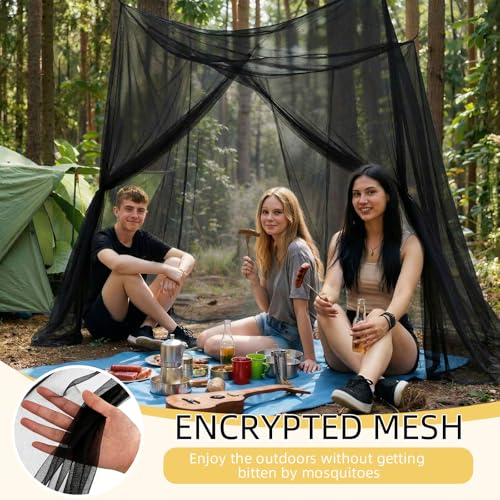 Frienda Queen Size Mosquito Net Canopy - Black Four-Corner Bed Netting