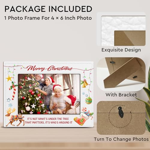 White Leather Christmas Picture Frame 4x6 Inch Snowflake Reindeer Holiday Decor