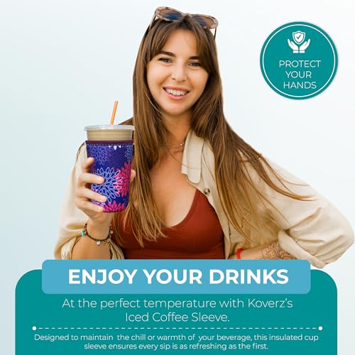 Koverz Medium Tropics Iced Coffee Sleeve for 22-24oz Cups, Insulated & Washable
