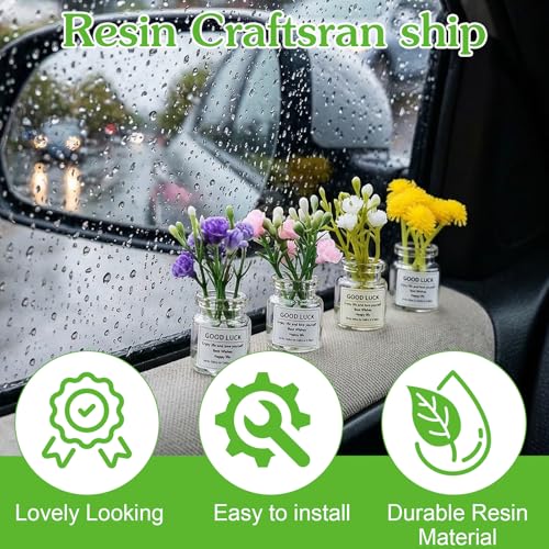 Daisy Car Dashboard Decorations - Mini Flowers in Glass Vase