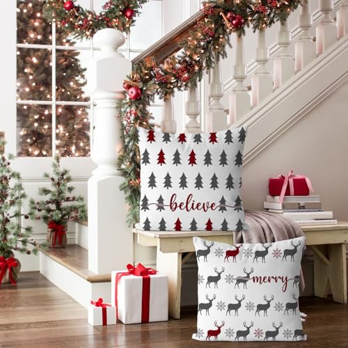 Artmag Christmas Throw Pillow Covers 16x16 Inch, Set of 2 Red Farmhouse