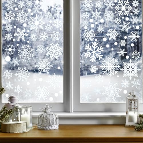 Christmas Snowflake Window Clings - 311 pcs, 12 Sheets Decor