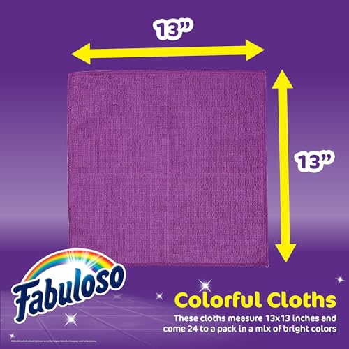 Fabuloso Rainbow Microfiber Cleaning Cloths - 24 Pack, 13x13 Inches, Lint-Free