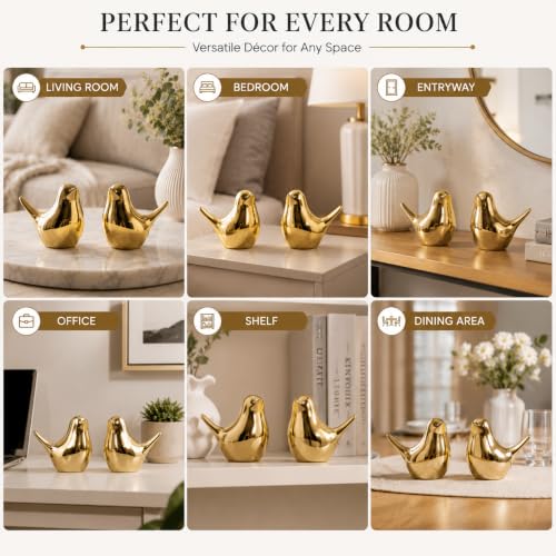 Small Gold Bird Figurine Set – Modern Decorative Sculptures