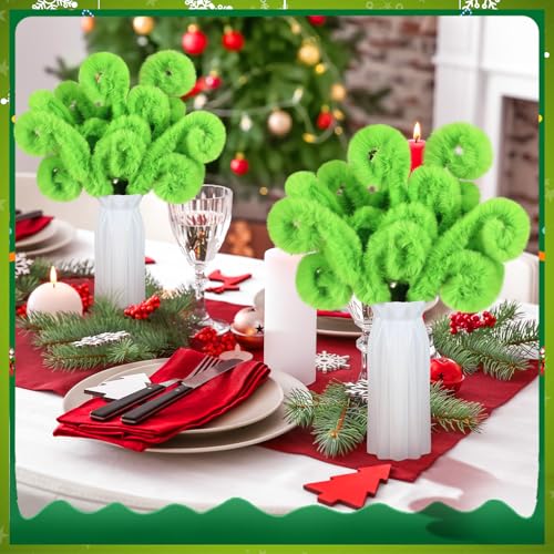 30 Pcs Christmas Tree Topper Picks - 12 Inch Green Furry Spiral Decorations - Festive Holiday Decor
