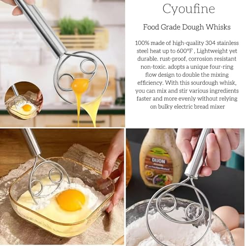 Danish Dough Whisk - 11.2" Stainless Steel Bread Mixer Tool