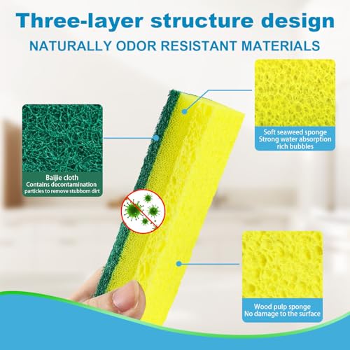 POWOBEST Heavy Duty Scrub Sponges, Dual-Sided Kitchen Sponge - 24 Pack