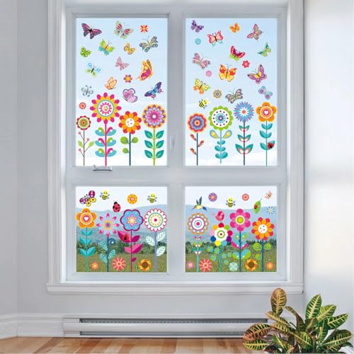 99 Pcs Spring Flower Window Clings - Colorful Decals Set of 9 Sheets