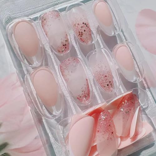 French Tip Press on Nails Medium Square Sparkly Starry Sky Design