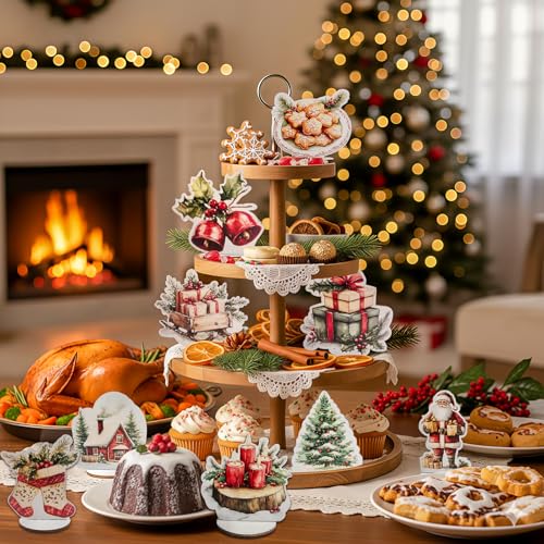 Wooden Christmas Table Centerpiece Set - 9 Holiday Decorations