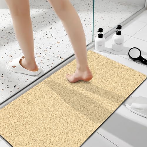 Kautudrum Khaki Non Slip Shower Mat 40x16 Inch, Quick Dry Loofah Bath Rug, Soft Bathroom Floor Mat for Tub & Shower