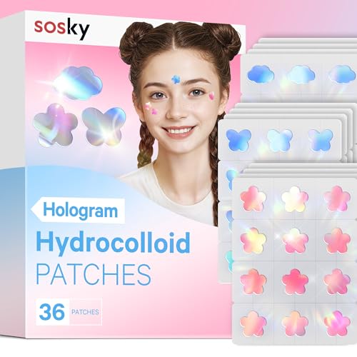 Sosky Holographic Pimple Patches with Salicylic Acid - 36 Count Cute Blemish Covers