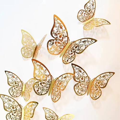 36-Pack Gold 3D Butterfly Cake Toppers for Weddings & Birthdays