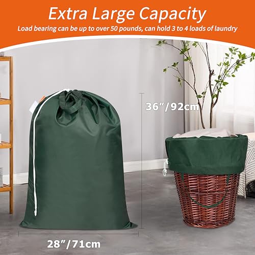 Polecasa Extra Large Heavy Duty Laundry Bag with Drawstring - 28x36, 50LB Capacity, Reinforced Handles, Green