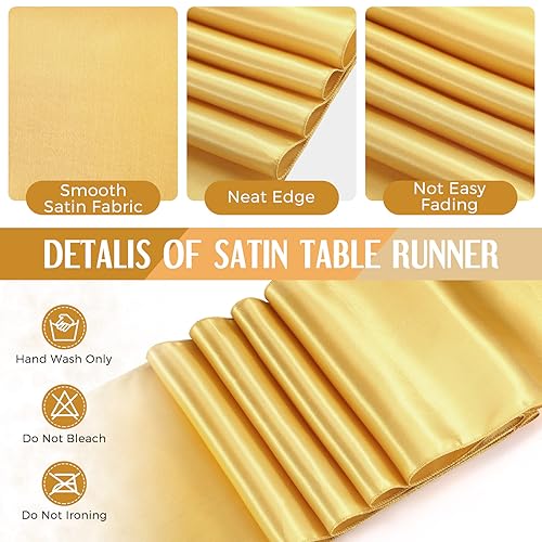 Tudomro White and Gold Round Tablecloth and Satin Runner Set - 8 Pieces, Disposable, 84 Inch
