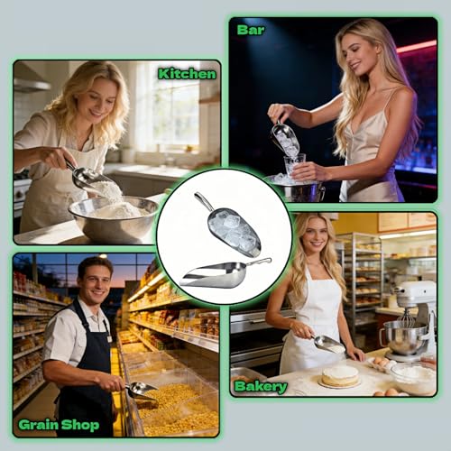 Heavy Duty 12oz Ice Scoop Set - Commercial Cast Aluminum Kitchen Utensils