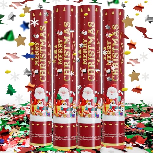 Christmas Confetti Cannon Party Poppers Shooters - Red 4 Pack