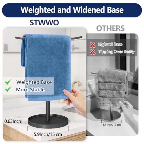 STWWO Stainless Steel Hand Towel Holder Stand - Black T-Shaped Rack
