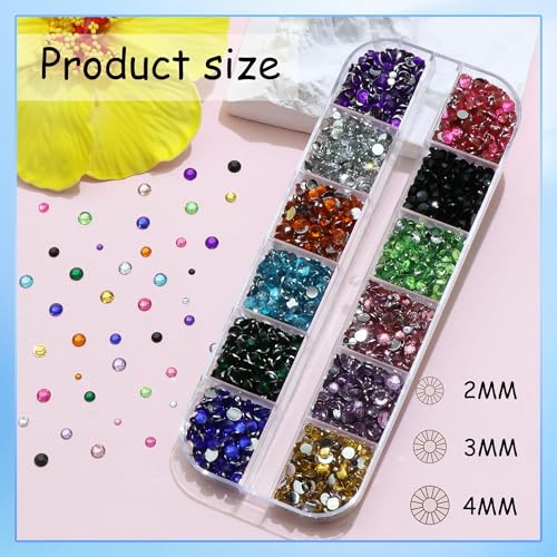 RODAKY Resin Nail Rhinestones Kit with Tweezers and Pickup Pencil, Mixed Size Flatback Gems for Nail Art and DIY Crafts