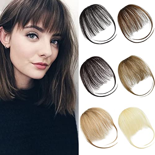 DILUSILK Remy Human Hair Clip-In Wispy Bangs with Side Temples Brown