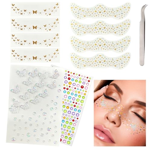KWOLYKIM Glitter Freckles Face Tattoo & Gemstone Stickers Set