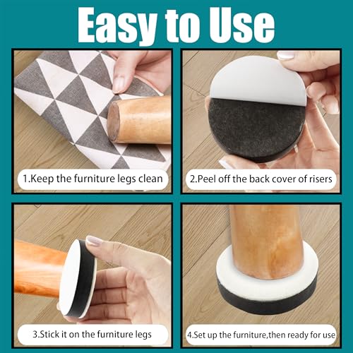 AUXBC 2.36-Inch Self-Adhesive Furniture Risers - 0.65-Inch Height, 4-Pack