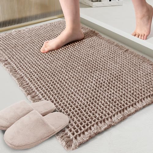 ZALL Brown Waffle Bath Mat 17x24 Inch Non Slip Absorbent Bathroom Rug