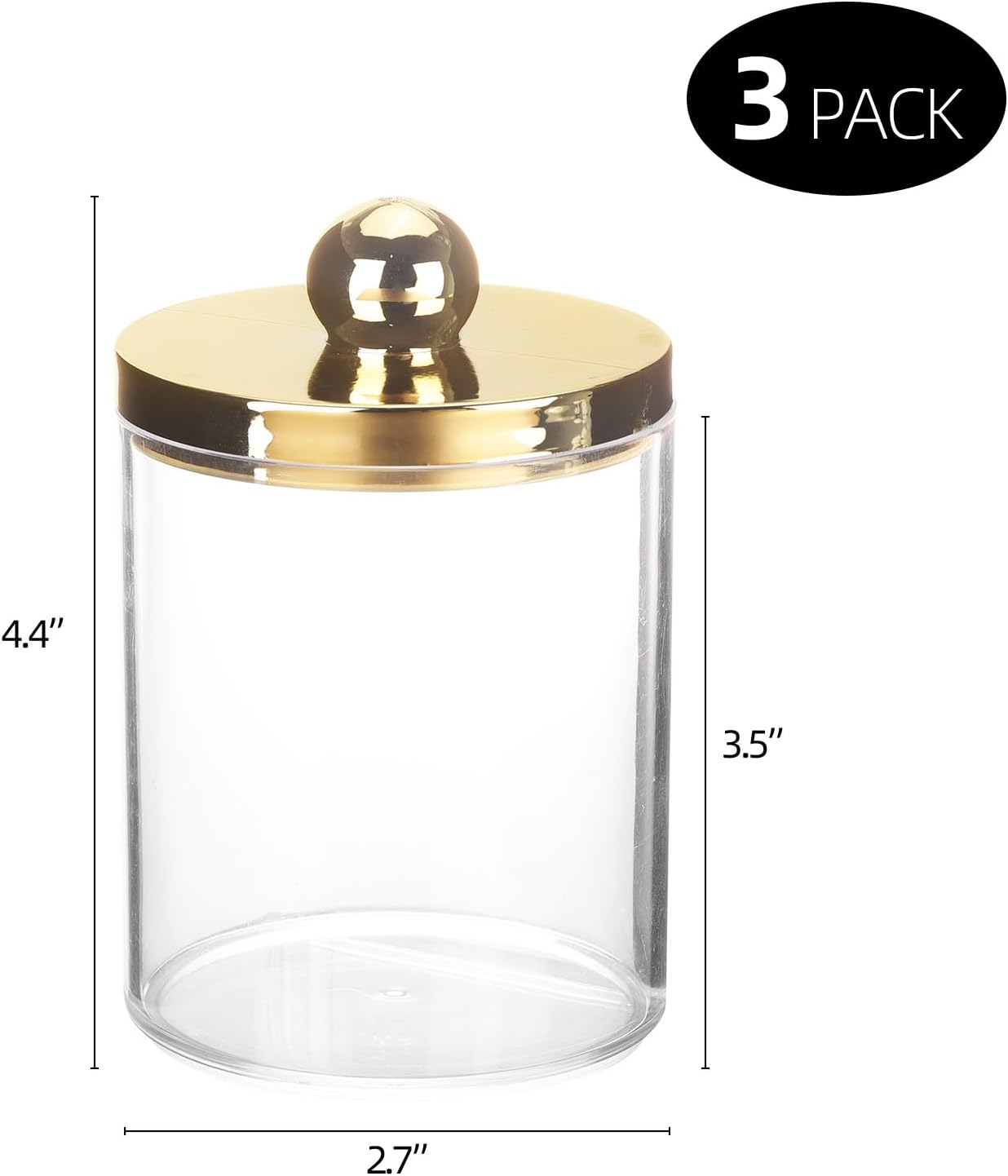 Tbestmax Q-Tips Holder - Elegant Plastic Apothecary Jar with Gold Lid for Cotton Swabs & Pads - 10oz