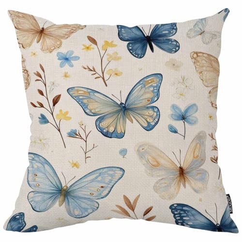 Colorful Butterfly Throw Pillow Cover, Cotton Linen Cushion Case 18x18 Inch
