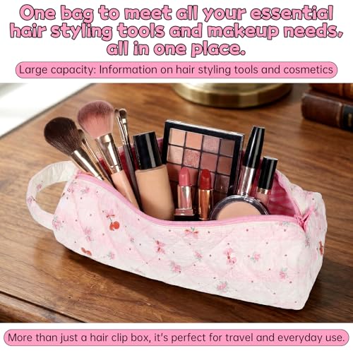 Pink Quilted Hair Tool Travel Bag for Hair Dryer and Curling Iron