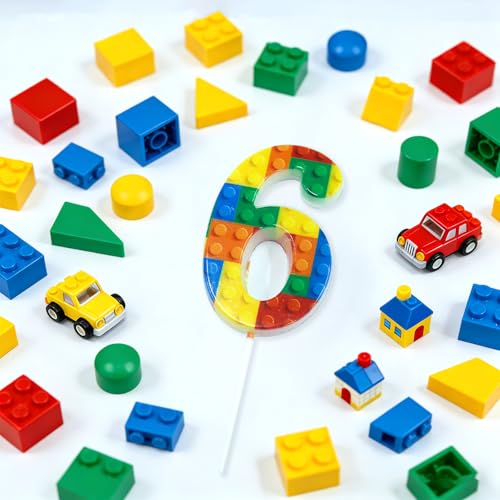Ceya Number 6 Building Block Birthday Candles - 4.5 Inch, Party Decor, Building Theme, Variation: Building / 6