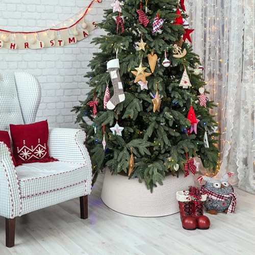 White Christmas Tree Collar 28 Inch Woven Cotton Rope Farmhouse Holiday Decor
