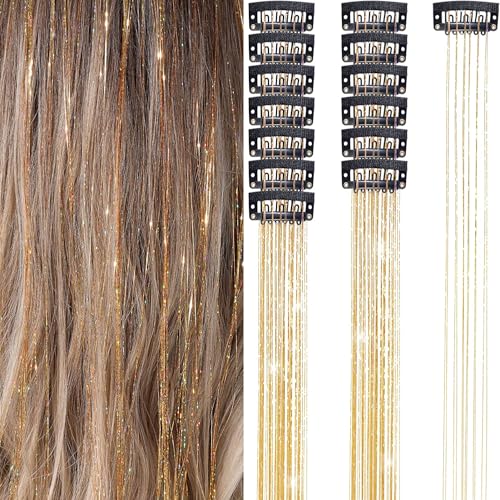 Clip-In Hair Tinsel Extensions 20.5 Inch Champagne Fairy Hair Glitter Kit