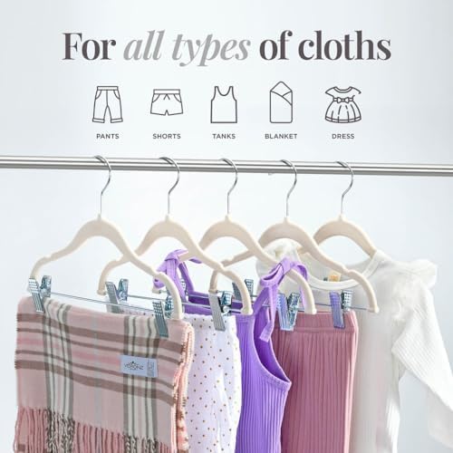Home-it Non-Slip Velvet Baby & Kids Clothes Hangers - 12 Pack Ivory Heavy-Duty Space-Saving Design