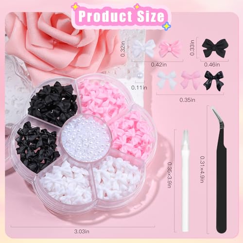 Kikonoke 3D Bow Nail Art Charms & Pearls Kit - 400Pcs DIY Rhinestones